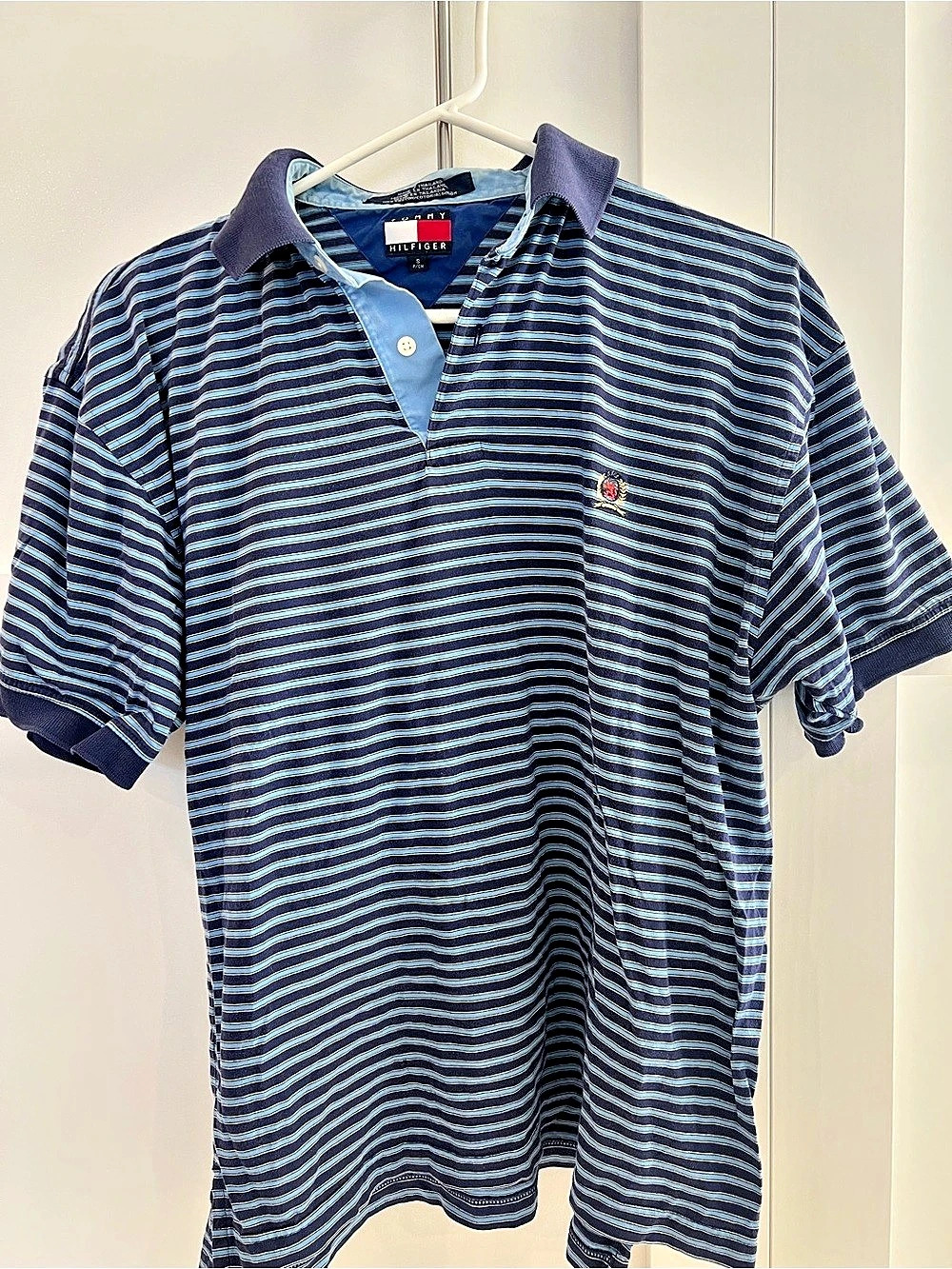 Tommy Hilfiger Striped Polo in Blue & White Size Medium